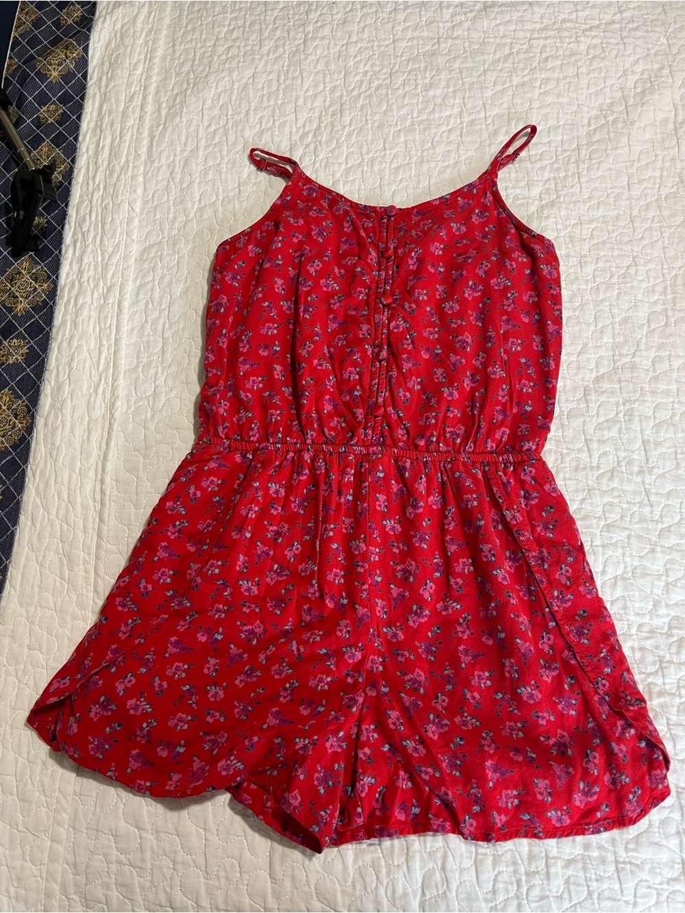 abercrombie kids Red Floral Spaghetti-Strap Romper